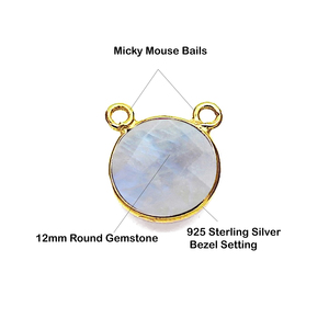 925 plata esterlina H Calcedonia Rosa bisel redondo piedra preciosa Micky Mouse Bail oro Vermeil joyería hacer collar encanto colgante - Product Image 3