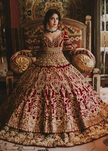 BEAUTIFUL INDIAN/PAKISTANI HEAVY BRIDAL ANARKALI WITH LEHENGA <b>DRESS</b> Embellished WITH CRYSTAL GLASS BEADS,STONE,DABKA Work @ 2023 - Product Image 2