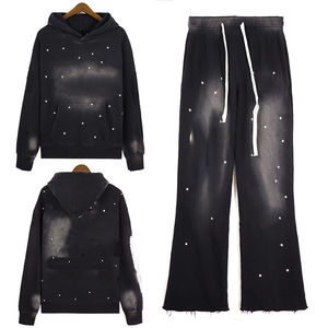 Pantalon de survêtement évasé noir décontracté Hiver 2026 100% Polyester, Sweat à capuche délavé à l'acide, Bas évasés personnalisés, Vêtements de sport fitness, Grande taille - Product Image 1