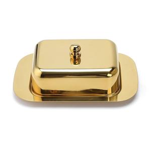 Beurrier en acier inoxydable plaqué or de qualité supérieure, écologique, avec couvercle rabattable, design moderne et minimaliste, très demandé - Product Image 2