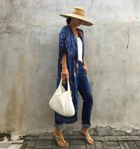 แจ็กเก็ตกิโมโนย้อมสีมัดย้อมแฮนด์เมดเสื้อแจ็กเก็ตวันหยุดทรงหลวมโบโฮสำหรับผู้หญิงใส่ไปทะเลวันหยุดฤดูร้อนทำด้วยมือสไตล์2025 - Product Image 2