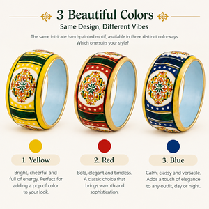 Bracelet manchette large en laiton émaillé géométrique jaune-vert, motif traditionnel, fait main, vente en gros, export B2B, bijoux indiens - Product Image 4