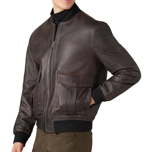 Chaqueta de cuero clásica premium OEM personalizada en color marrón oscuro para hombre, chaqueta de motociclista con cuello alto y cremallera para hombre. - Product Image 3