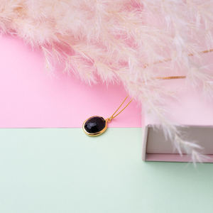 Piedra de cuarzo negro ovalada 22K oro bisel plata encanto collar 925 Plata turca venta al por mayor joyería delicada hecha a mano - Product Image 4