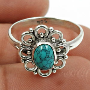 ของขวัญที่งดงามสำหรับแหวนดอกไม้ของเธอ925เงินแท้พลอยเทอร์ควอยซ์ธรรมชาติเครื่องประดับรูปไข่ขายส่งราคาจำนวนมาก - Product Image 3