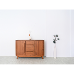 Gabinete de teca de estilo nórdico con patas cónicas 2 puertas y 4 cajones para dormitorio y cocina para almacenamiento en la sala de estar - Product Image 2