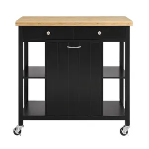 Kitchen Cart Solid Teak Wood Black Finish Lingga