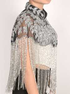 เสื้อคลุมทรงเบอร์เลสก์ประดับด้วยลูกปัดปักเลื่อมทรงตรงตรงที่คอสำหรับผ้าคลุมเทศกาล - Product Image 3