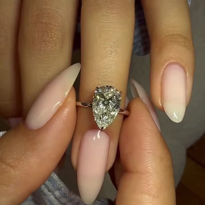 9x11มม. ลูกแพร์ตัด Moissanite แหวนหมั้นเพชรเม็ดเดี่ยวฮาโลสีขาวทองคำขาวชุบ925เงินเครื่องประดับงานแต่งงานขายส่ง - Product Image 3