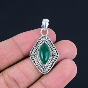 Onyx vert pierre précieuse Solitaire pendentif bijoux femme 925 argent Sterling plaqué rhodium Style Boho à la mode cadeau fait main - Product Image 3