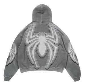 Customized vintage patchwork men's hoodie comfortable windproof breathable streetwear stylish men hoodies 2025 - Product Image 6