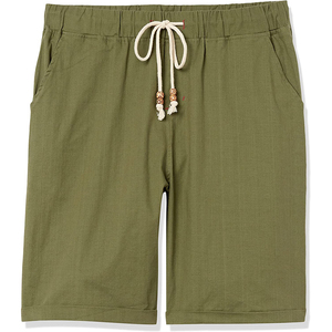 Pantalones cortos chinos de lana de algodón para hombre, bolsillos laterales, MOQ bajo, pantalones cortos informales personalizados para el sudor, tejido de punto teñido liso con cierre de cordón - Product Image 1