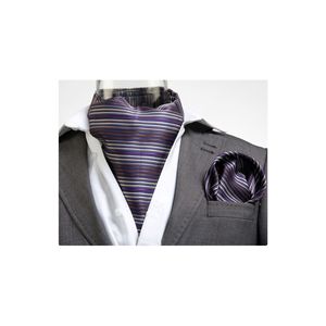 Purple Striped Jacquard Square Scarf & Handkerchief Set for Men One Size Elegant Floral Patterned <b>Accessories</b> - Product Image 1