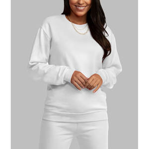 Sudadera blanca de lana con cuello redondo, sudadera gruesa suelta suave básica, Sudadera de cuello redondo de lana - Product Image 6