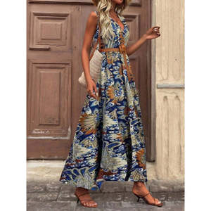 Vestido Maxi Estampado con Tirantes y Cuello Cruzado para Mujer de Jane's, Estilo Casual sin Mangas para Verano, Diseño sin Cinturón para Uso Diario - Product Image 3