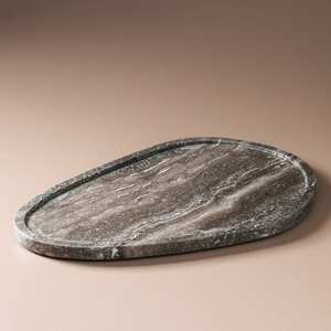 ถาดเสิร์ฟหินธรรมชาติทรงรีทำจากหินอ่อน Travertine หรูหราทนทานสำหรับตกแต่งงานปาร์ตี้สำหรับบ้านและโต๊ะเครื่องแป้งน้ำหอมใช้ในบ้าน - Product Image 5