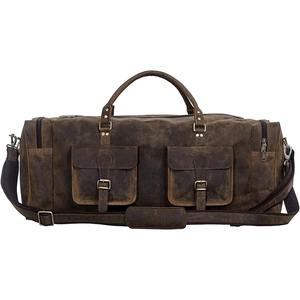 Bolsa de lona de cuero de búfalo Vintage elegante de alta calidad hecha a mano de lujo barril cremallera logotipo personalizado OEM Weekender viaje Duffle - Product Image 2