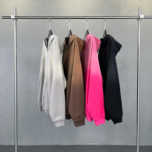 Fabrication en gros, conception personnalisée, sweat-shirts à capuche pour hommes de haute qualité, à épaules tombantes, 100% coton, poids lourd, délavé à l'acide, effet délavé au soleil, avec fermeture éclair - Product Image 4