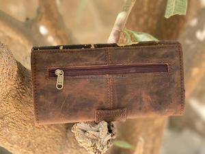 กระเป๋าสตางค์หนังแบบมีซิปสำหรับผู้หญิงกระเป๋าสตางค์แบบซ่อนทำด้วยมือแท้แบบใหม่กระเป๋าสตางค์หนังแบบพับสองชั้นกระเป๋าสตางค์ขนสัตว์โลหะแท้ - Product Image 5