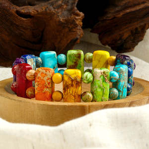 Bracelet double élastique en résine multicolore rond de 10 à 20 mm, bijoux bohèmes faits à la main pour femmes, vente en gros - Product Image 2