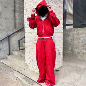 Fabricant Vintage personnalisé survêtement lavage à l'acide éponge française fermeture éclair DTG impression strass rivet sweats à capuche pantalons de survêtement survêtements - Product Image 6
