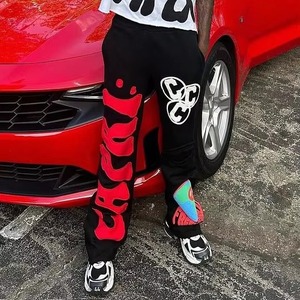 Pantalones Deportivos de Algodón 100% Grueso con Bordado Desgastado y Estampado en el Dobladillo, Estilo Hip Hop Urbano para Hombre - Product Image 1