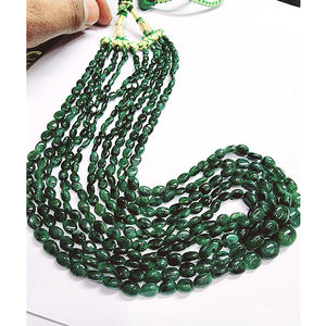 Collar de Cuentas de Esmeralda Natural Ovalada Lisa de 11 Hilos, 925 Ct, Lote Iroc Sales, 17 Pulgadas de Largo, Cuentas de Piedras Preciosas de Esmeralda Verde - Product Image 2