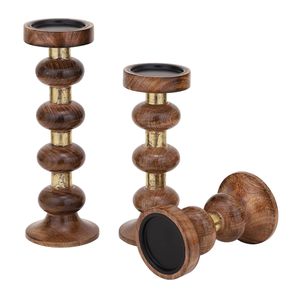 Support de bougie en bois, lot de 3, bougeoirs en bois faits à la main pour le salon, centre de table, bois de manguier moyen - Product Image 2