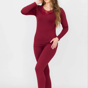 Caleçons longs pour femmes sous-vêtements thermiques séchage rapide seconde peau hiver femme Thermos sous-vêtements ensembles dentelle col en v multicolore - Product Image 2