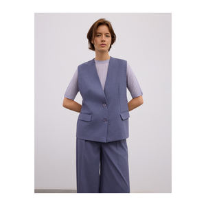 Chaleco Casual con Cuello en V y Detalle de Banda Lateral Hecho de Mezcla de Viscosa - Product Image 4