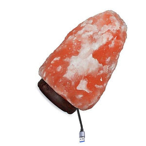 USB Lámpara de sal del Himalaya Cristal natural Roca Luz de noche Base de madera Hogar Dormitorio Oficina Decoración - Product Image 5