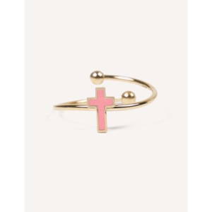 Anello Cucocuca YFB R294 in Acciaio Inossidabile Smaltato Placcato Oro con Croce Multicolore, Misura Regolabile, Stile Classico, Uso Quotidiano, Cristiano, EU 48h - Product Image 1