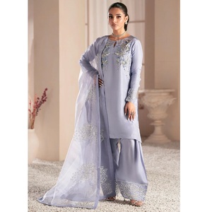 Color Lila hermoso vestido de novia paquistaní último vestido Sharara Lengha trabajo hecho a mano Salwar Kameez ropa de fiesta de verano viscosa - Product Image 3