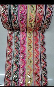 Adorno de encaje bordado floral colorido hecho a medida para vestidos de alta costura Sarees acentos de decoración del hogar - Product Image 4