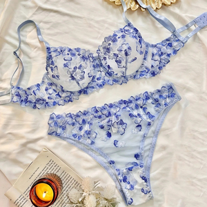 Trendy Women Floral Lace 3/4 <b>Cup</b> Spandex/Cotton <b>Bra</b> Panty Set Wireless Breathable Comfortable Lingerie Underwear Sexy Intimates - Product Image 2