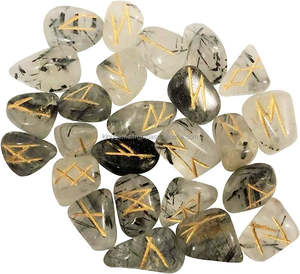 Ensemble de runes en quartz avec rutile naturel |   Pierres de divination en cristal gravées à la main |   Runes de guérison et de Reiki - Product Image 4