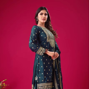 Chinon soie avec haut de travail à séquence brodée lourde et Sharara avec Dupatta Heavy Collection Fancy Design New Party Suit - Product Image 1