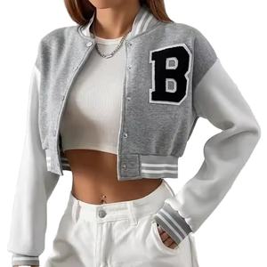 เสื้อแจ็คเก็ตวาร์ซิตี้ครอปแขนยาวสไตล์ลำลองคุณภาพสูงสั่งทำขายส่งยอดนิยมสำหรับผู้หญิง - Product Image 1