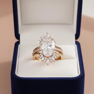 Bague de fiançailles tendance en moissanite taille ovale motif soleil, alliance de mariage incurvée en grappe de marquises, en argent sterling 925, cadeaux pour la fête nuptiale - Product Image 2