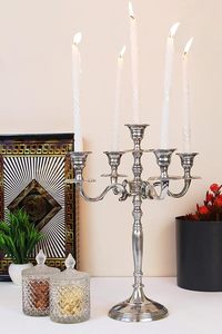 5-Arm Black Metal Candelabra | European Pattern Candlestick | Reusable <b>Taper</b> <b>Candle</b> <b>Holder</b> Stand for Weddings & Home Décor - Product Image 4