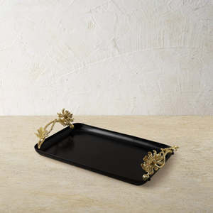 Elegante bandeja ovalada de Dalia, bandeja de servicio floral de metal decorativa para uso en el hogar, bodas y hoteles - Product Image 6