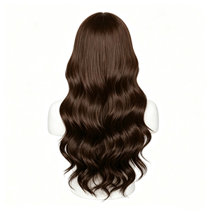 Perruque en cheveux humains bruns longs ondulés avec dentelle frontale 13*4, partie centrale pré-épilée - Product Image 4