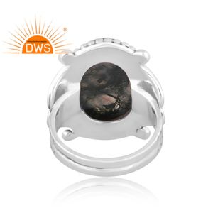 แหวนเงินแท้ชุบออกซิไดซ์ประดับพลอยมอสอาเกตสีเขียวธรรมชาติ ดีไซน์ทันสมัย สำหรับผู้หญิง ของขวัญสำหรับเธอ - Product Image 4
