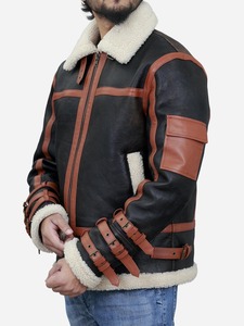 Men's Winter Business Casual Leather <b>Jacket</b> with <b>Mandarin</b> <b>Collar</b> Vintage Letter Pattern Front Thickened Warm Canvas Stand Style - Product Image 4