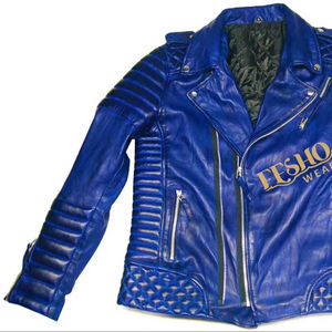 Chaqueta de moto de piel de oveja acolchada azul de primera calidad para hombre, chaqueta de motorista de moda de calle alta de invierno, cómoda y duradera - Product Image 1