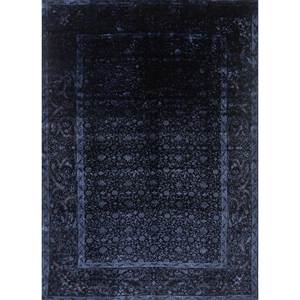 Tapis rectangulaire Aalam bleu noué à la main en laine et soie, grand format Pae-6141, motif floral, pour salon et couloir, idéal pour la maison - Product Image 1