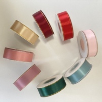 Ruban en satin décoratif simple ou double face, ruban en polyester, bord doré pour gâteau de mariage, nœud cadeau, emballage, couleur unie