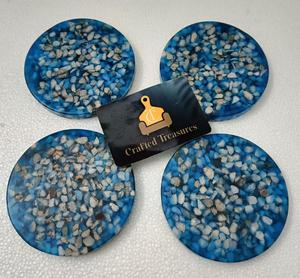 Natural <b>Stone</b> Embedded Tea Coasters Set Epoxy <b>Resin</b> Mats & Pads Placemat Terrazzo Tableware Drinkware Coaster At Best Price - Product Image 6