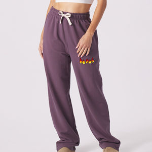 2025 recién llegado 100% algodón francés Terry cómodo cintura elástica pantalones de chándal de alta calidad pierna ancha holgados Joggers para mujeres - Product Image 1