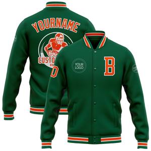 Vente en gros dans l'industrie directe Bomber hiver décontracté personnalisé vert Kelly orange-blanc veste Letterman universitaire à snap complet - Product Image 1